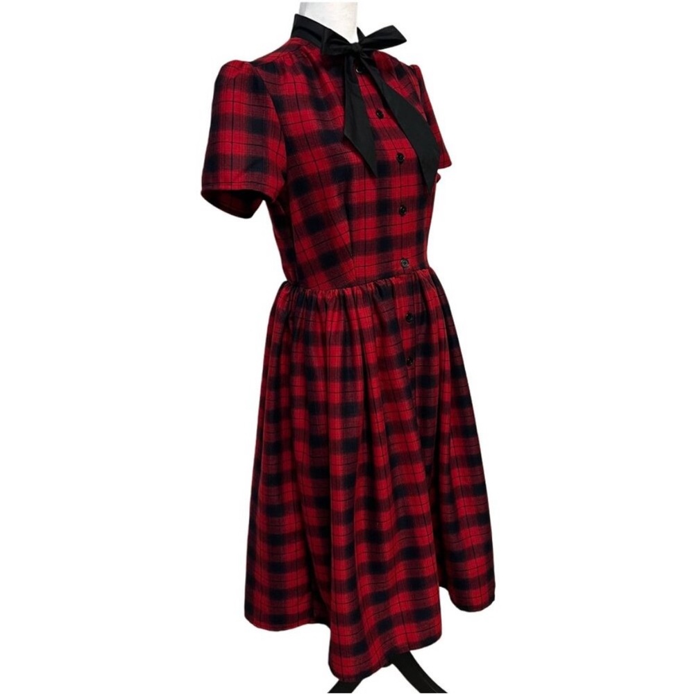 Unique Vintage Red and Black Plaid Midi Dress - Picture 13 of 13